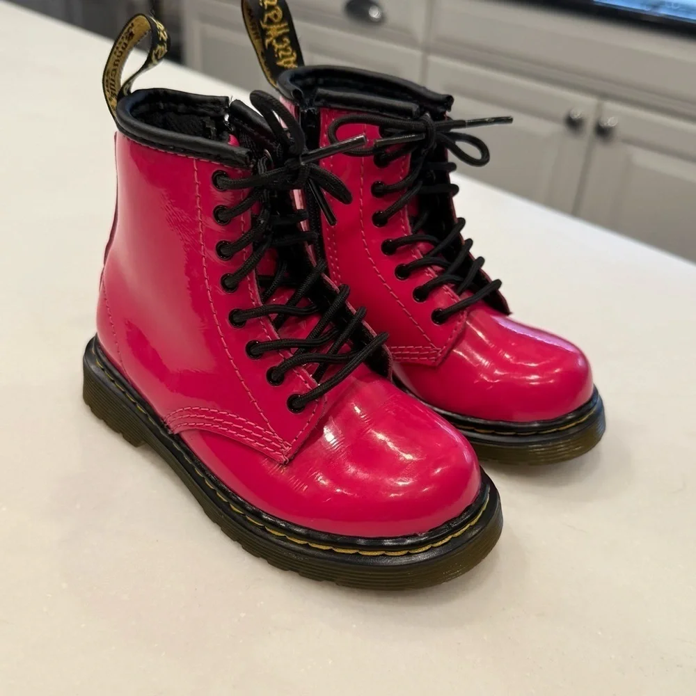 Dr. Martens Hot Pink Girls 1460 T Pink Lace Up Boots Size 8 Side Zipper